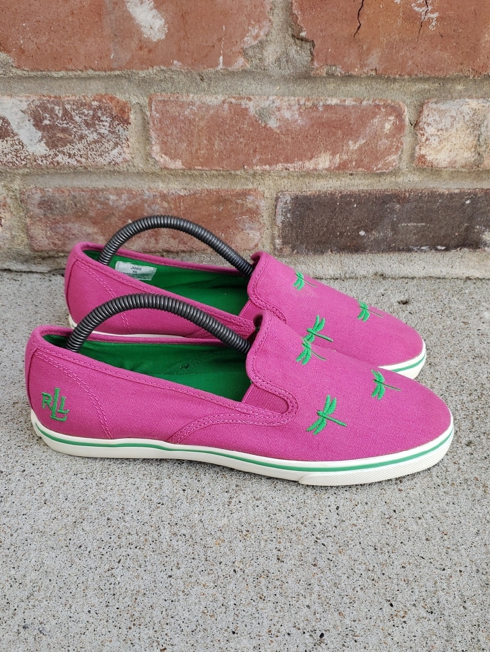 Lauren Ralph Lauren Janis Dragon Fly Embroidered Canvas Loafers Size 8 B Logo - Picture 2 of 15